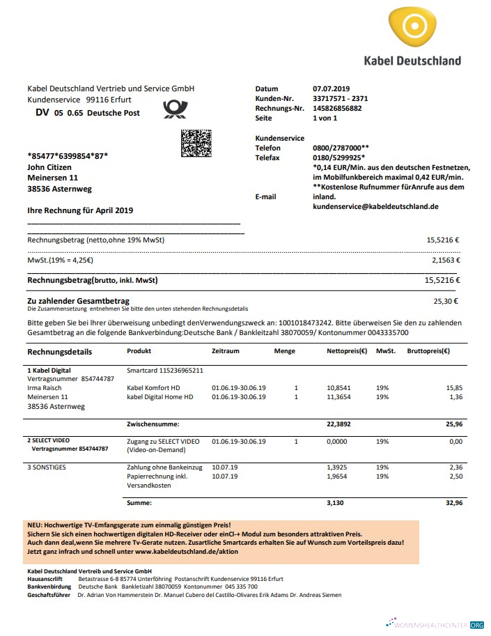 download download Germany TV Cabel utility bill